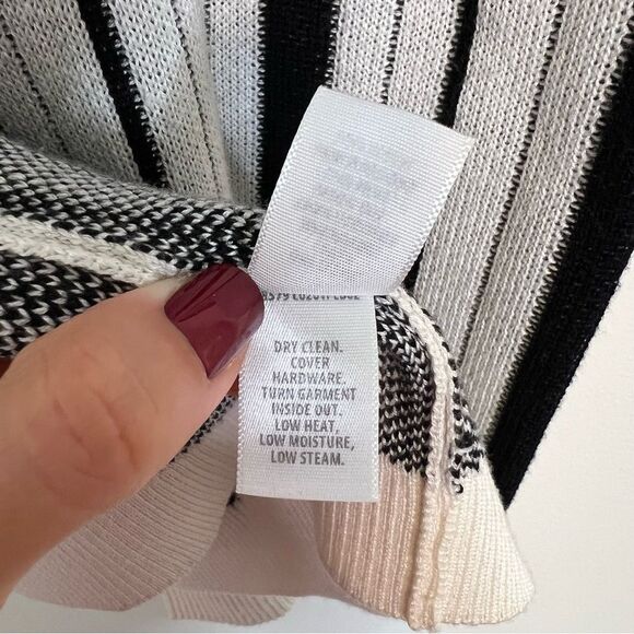 St. John Wool Cashmere Blend Open Front Cardigan Sweater Black White Stripe Sz S - Picture 9 of 10